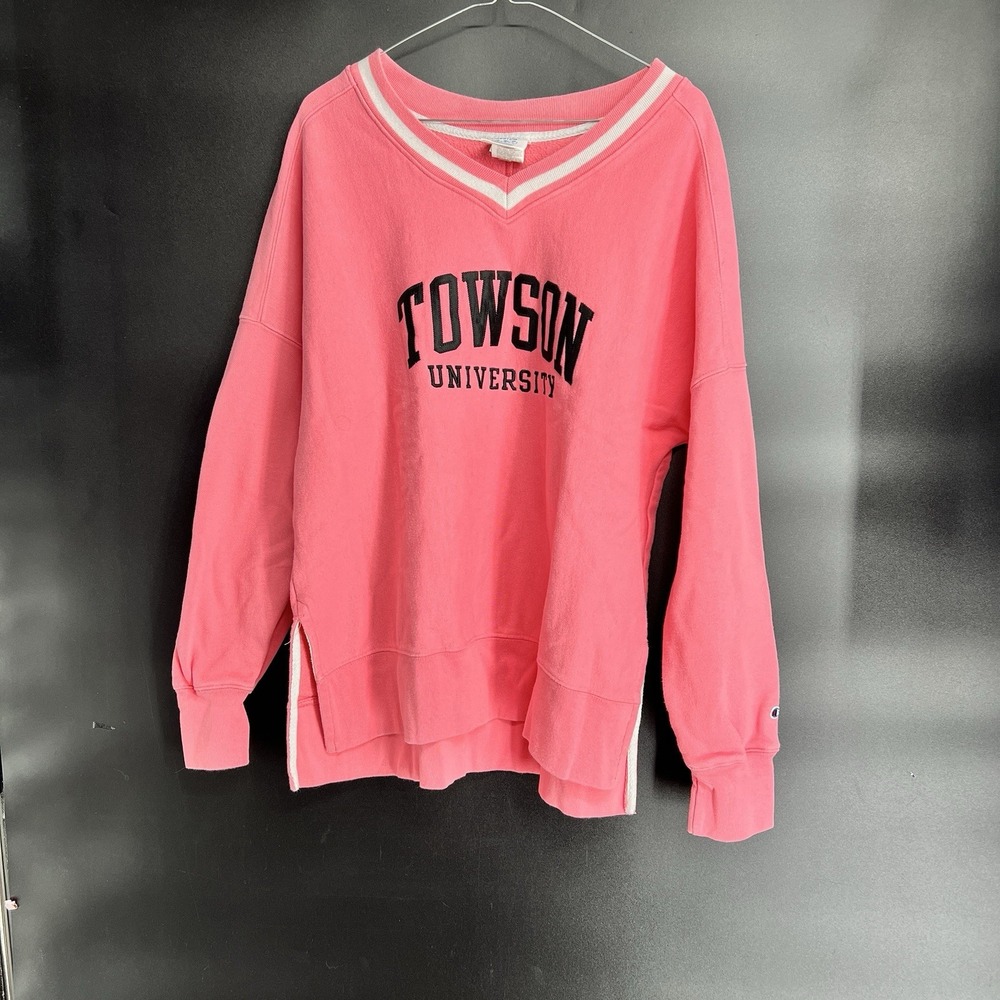 Champion Reverse Weave Towson University Vintage Sweatshirt Pink Size M V Neck